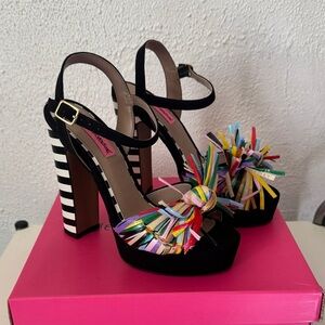 Betsey Johnson Black and Multicolor Striped Heels